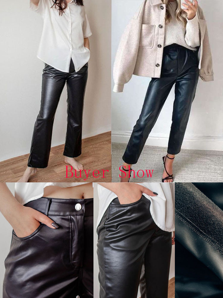 Faux Leather Straight Leg Pants High Waist Spring Sexy Brown Slacks For Women Bottoms Vintage Streetwear Trousers 220325