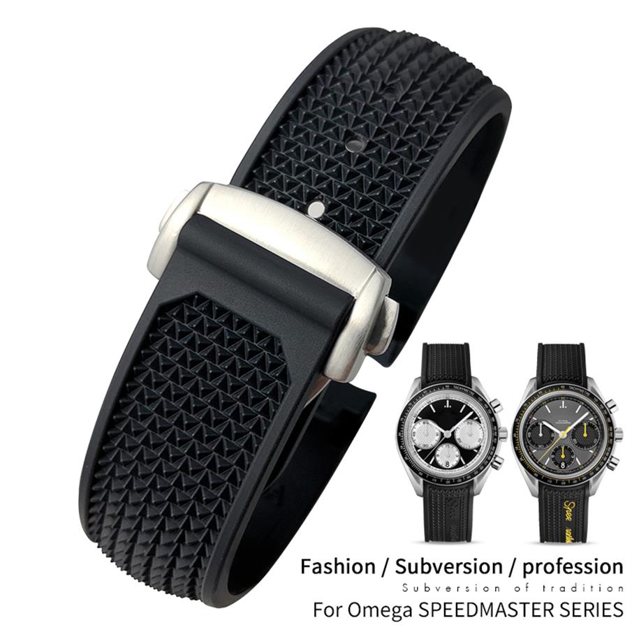 Watch Bands 20mm 21mm 22mm High Quality Rubber Silicone Watchband Fit for Omega Speedmaster watch Strap Stainless Steel Deployment