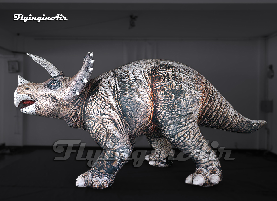 Simulated Inflatable Triceratops 5m length Jurassic Park Animal Model Air Blow Up Dinosaur With Three Horns For Museum Decoration