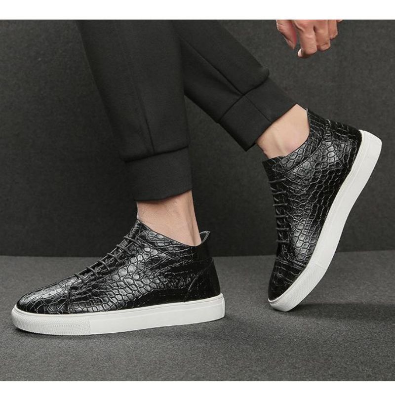 

Ankle Boots Men Shoes PU Solid Color Classic Fashion Street Outdoor Daily Crocodile Pattern Lace-up High-top Casual Shoes CP096, Clear