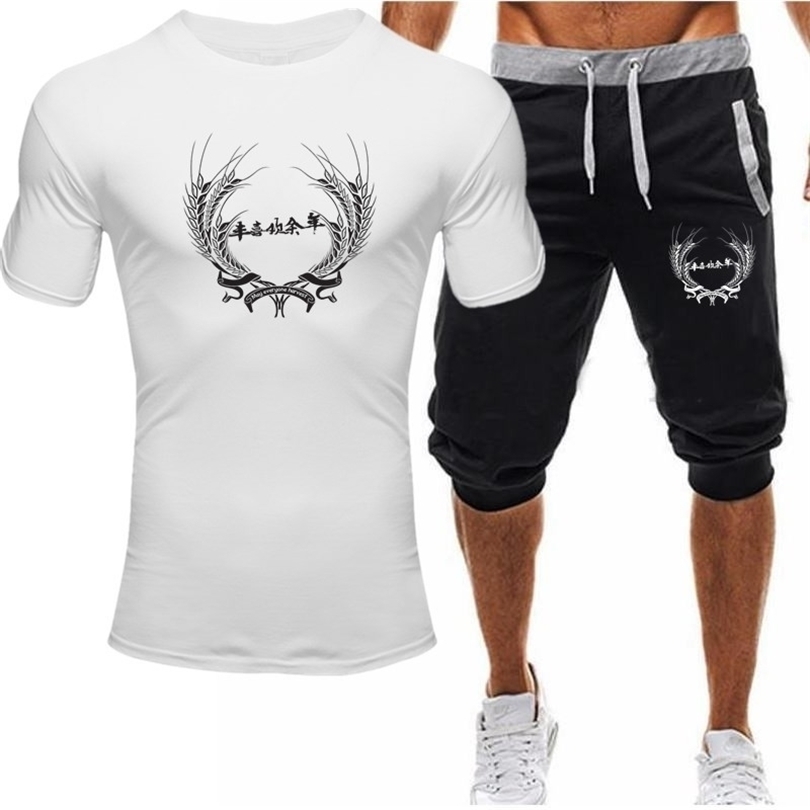 mens tracksuit Summer mens suit Tshirt shorts 2piece casual sportswear Oneck printed sportswear men tracksuits husband T200604