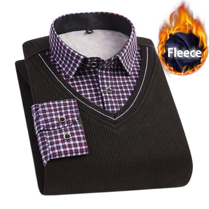 Men's Dress Shirts Winter Fake Two Pieces Warm Long Sleeve Male V Neck Knitted Fashion Plush Thick Fleece Sweatshirts Shirt Pullover
Men's Dress Shirts Winter Fake Two Pieces Warm Long Sleeve Male V Neck Knitted Fashion Plush Thick Fleece Sweatshirts Shirt Pullover