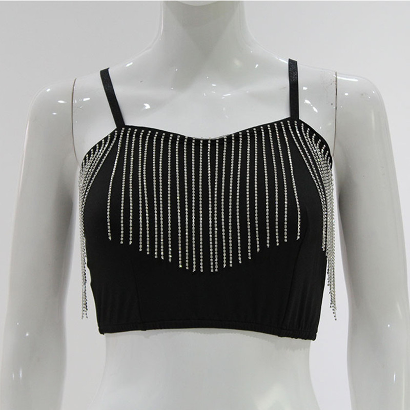 Women Fashion Sexy Tassel Corset Camisole Female Patchwork Vest Short Tops Sleeveless Skinny Clubwear Crop 220325