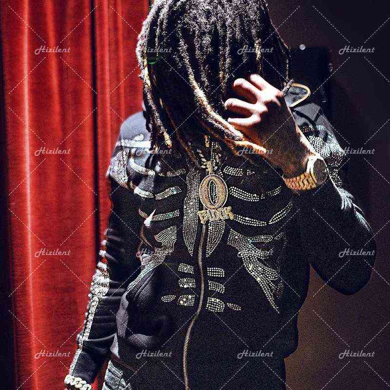 Zip Hoodie Rhinestone Skeleton Goth Sweatshirt Sport Coat Pullover Gothic Long Sleeve Oversized Hoodie Y2k Jacket Men's hoodies