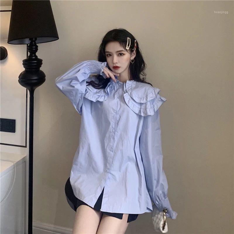 Women' Blouses & Shirts Women 2022 Spring Fashion Loose Ruffled Female Solid Color Long Sleeve Ladies Single Breasted Casual J141, Blue
Women' Blouses & Shirts Women 2022 Spring Fashion Loose Ruffled Female Solid Color Long Sleeve Ladies Single Breasted Casual J141, Blue
