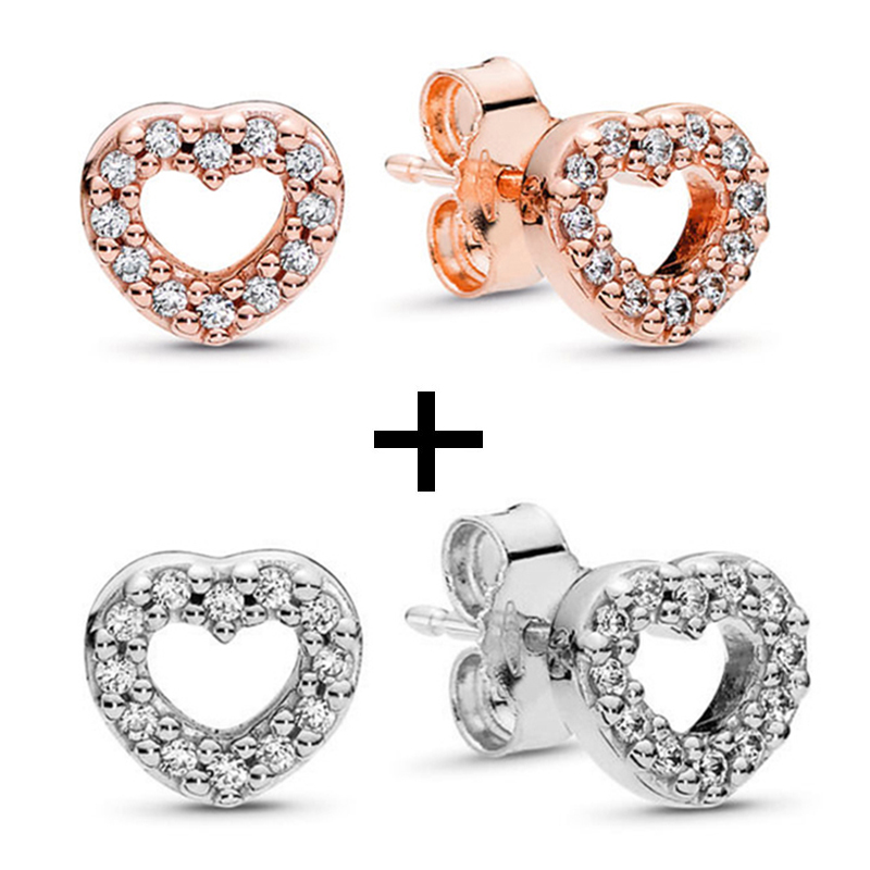 New Popular High Quality 925 Sterling Silver Cz Stud Earrings Crown Heart Round Ladies Valentines Day Jewelry