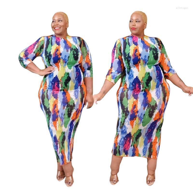 Plus Size Dresses Women's Dress Autumn Fashion Tie Dye Stretch Print Round Neck Three Quarter Sleeve Long Wholesale Drop Echm22, Blue 
Plus Size Dresses Women's Dress Autumn Fashion Tie Dye Stretch Print Round Neck Three Quarter Sleeve Long Wholesale Drop Echm22, Blue