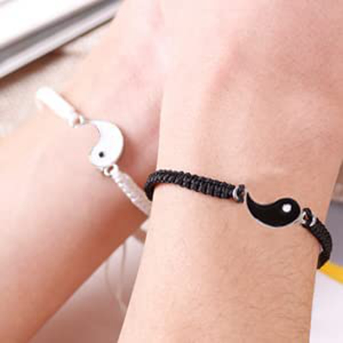 12Sets YinYang Taiji Bracelet Adjustable Link Chain Black White Matching Traditional Chinese Weaving Handicrafts Suitable for Couples Friends Yin Yang