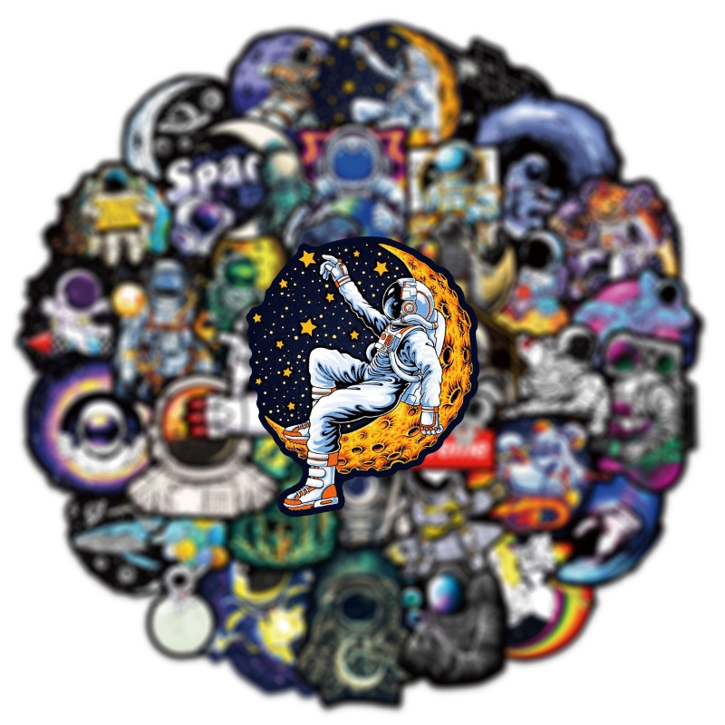 50Pcs Cool Interesting Black Astronaut Sticker Cartoon Space Suit Graffiti Kids Toy Skateboard Car Motorcycle Bicycle Sticker Decals