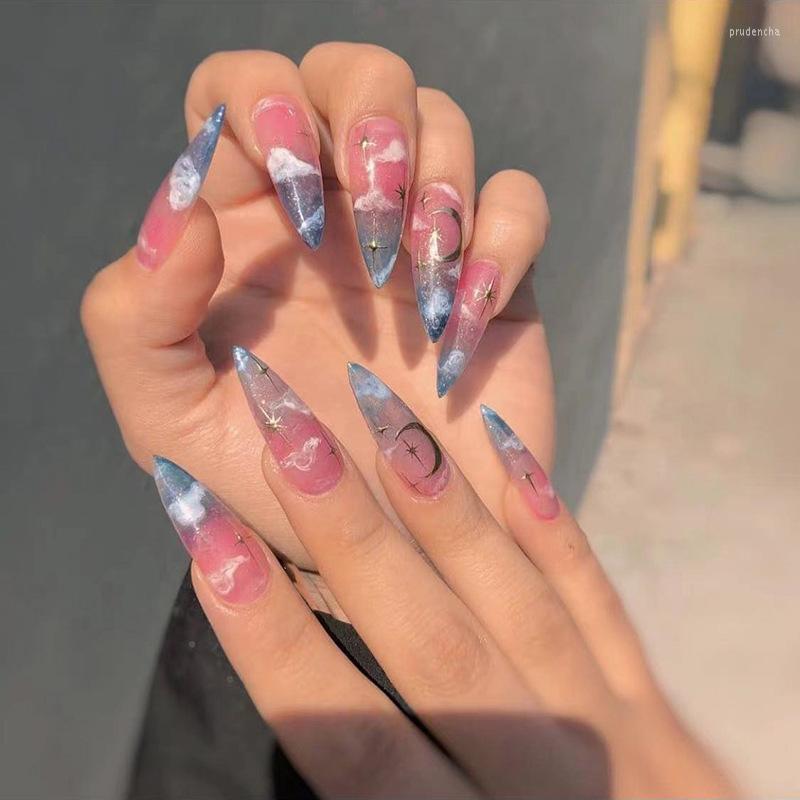False Nails 24Pcs/Box Fake Drop Shape Tip Press Nail Star Moon Romantic Long French With Jelly Glue Lovely Patten Faux Prud22, 1pc glue
False Nails 24Pcs/Box Fake Drop Shape Tip Press Nail Star Moon Romantic Long French With Jelly Glue Lovely Patten Faux Prud22, 1pc glue