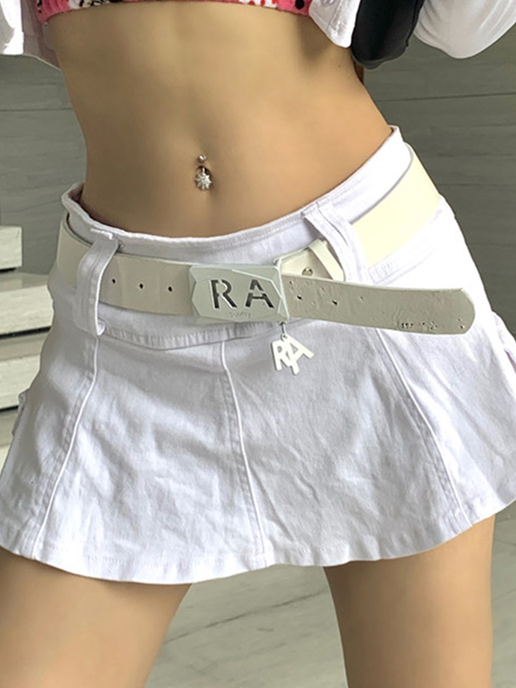 AltGoth Harajuku Y2k Denim Skirt Women Dark Gothic Streetwear Mini Skirt with Skull Belt Mall Goth Punk Grunge Sexy Emo Clubwear 220701