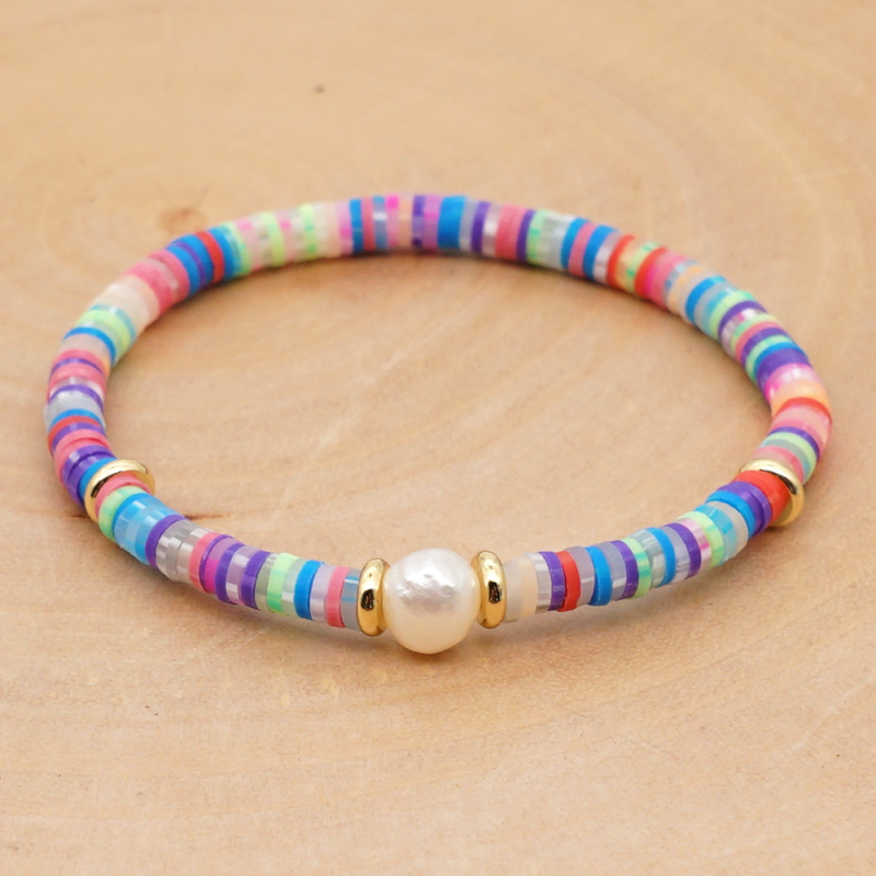Multicolor Bohemian Style Polymer Clay Disc Beads Strands Bracelet Summer Beach Baroque Pearl Bracelets for Couples Gift