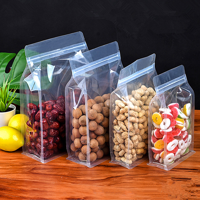 100pcs 3D Clear Stand up Packaging Bag Thick Barrier Meat Chicken Sausage Snack Rice Cereals Wedding Party Gifts Display Heat Sealing Storage Pouches