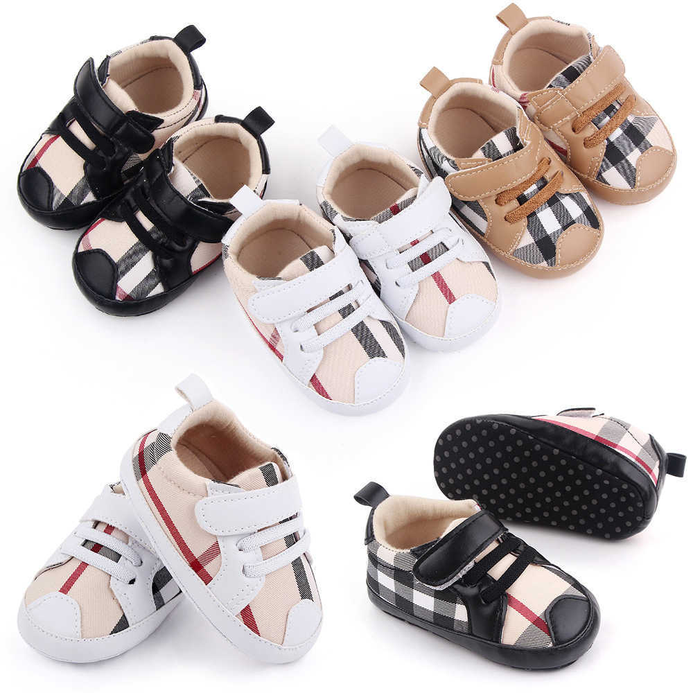 

Boys Girls First Newborn Walkers Soft Sole Plaid Baby Shoes Infants Antislip Casual Shoes Designer sneakers 0 18Months, White