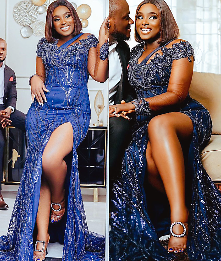 2022 Plus Size Arabic Aso Ebi Luxurious Royal Blue Prom Dresses Beaded Crystals Evening Formal Party Second Reception Birthday Engagement Gowns Dress 