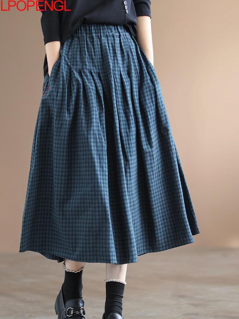 Skirts Retro Plaid Cotton And Linen Skirt Women 2022 Spring Summer Thin Women's Dress Elastic Waist Mid-length A-line SkirtSkirts, Black
Skirts Retro Plaid Cotton And Linen Skirt Women 2022 Spring Summer Thin Women's Dress Elastic Waist Mid-length A-line SkirtSkirts, Black