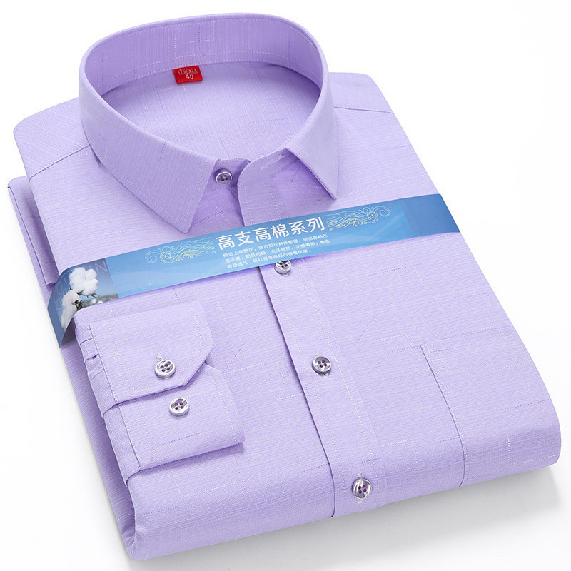 Plus Large 5XL 6XLsize Mens COTTON+Polyester NON-Iron Dress Shirt Regular Fit Soft Easy Care Smart Casual Purple Social Shirts 220322