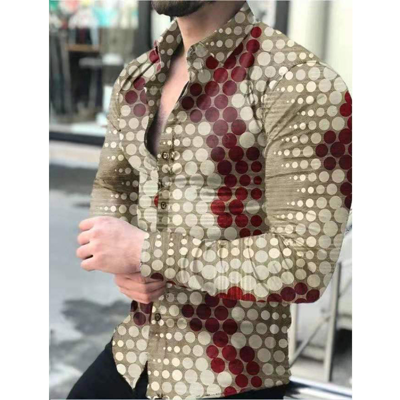 Spring Men Shirt Vintaed Color Matching Printed Long Sleeved Autumn Oversize Blouses Thin Clothing For Tees Tops 220322