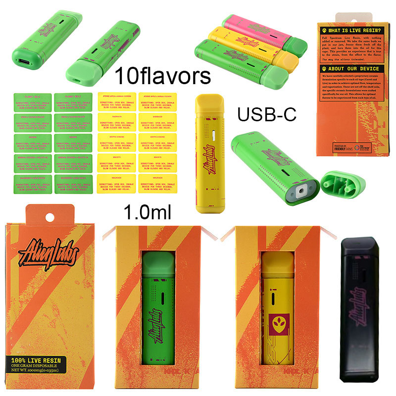 New Alien Labs Disposables Pen E cigarettes Live Resin 1.0ml Rechargeable USB-C Empty Vapes Pens 10flavors 260MAH
New Alien Labs Disposables Pen E cigarettes Live Resin 1.0ml Rechargeable USB-C Empty Vapes Pens 10flavors 260MAH