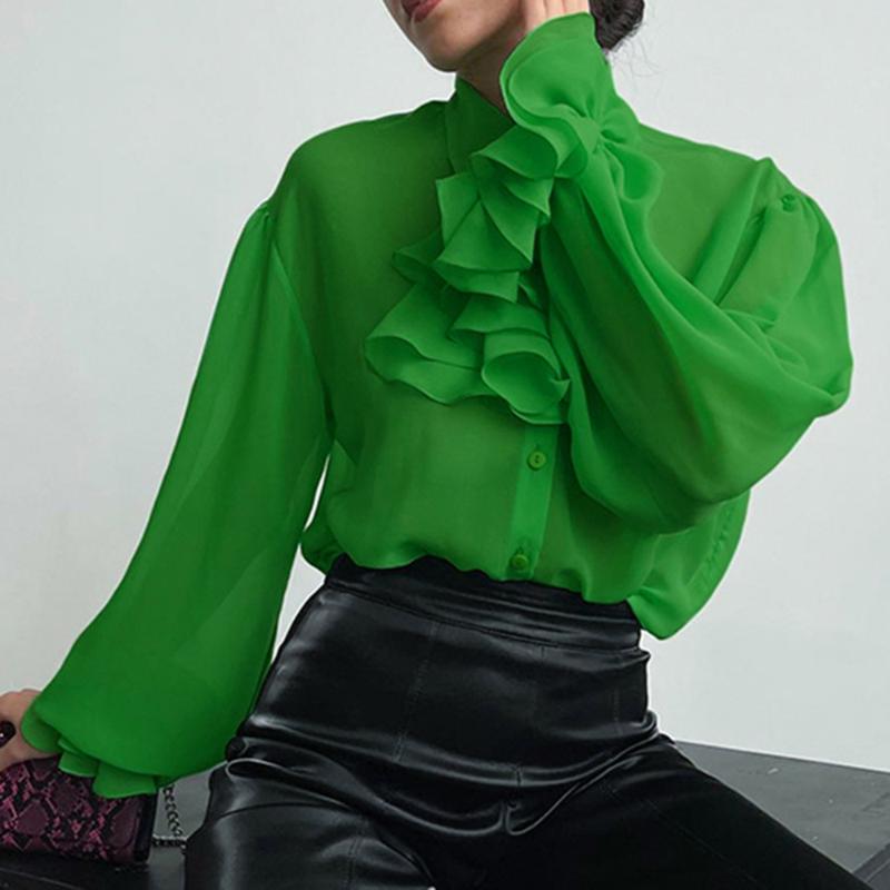 Women' Blouses & Shirts Office Ruffles Chiffon Blouse Women Flared Long Sleeve Thin Fashion Casual Green African Ladies Work Spring Summer
Women' Blouses & Shirts Office Ruffles Chiffon Blouse Women Flared Long Sleeve Thin Fashion Casual Green African Ladies Work Spring Summer