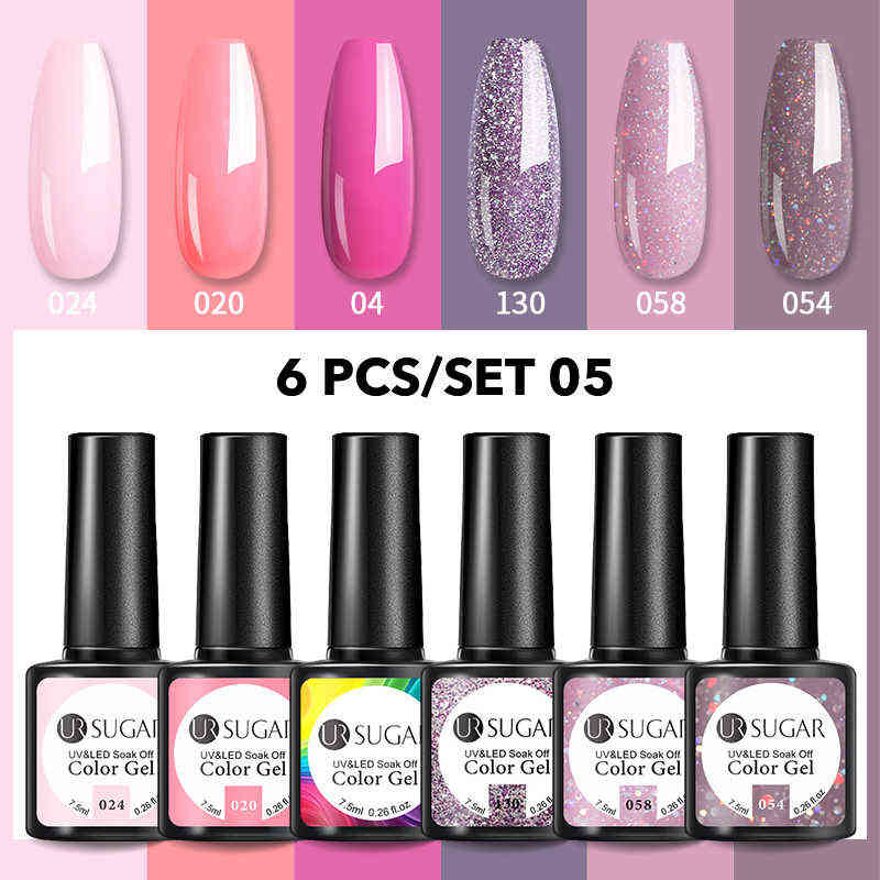 Nail Gel Toy Polish Set 4pcs 6pcs Kit Glitter Vernis Semi Permanent Base Top Uv Led Art 0328