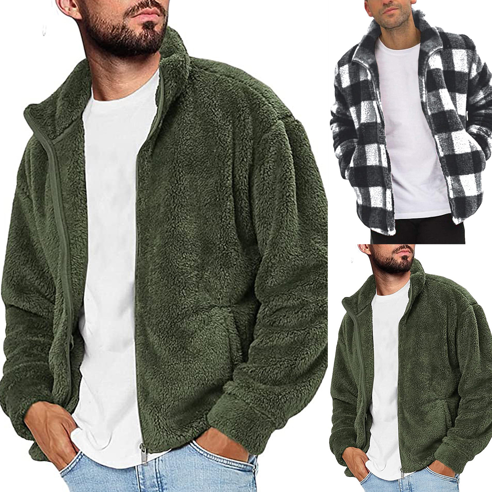 Men's Jackets Winter Plaid Jacket Men Thicken Warm Fleece Fuzzy Sherpa Casual Stand Collar Zip Up Outwear Coat Chaquetas Hombre, Black
Men's Jackets Winter Plaid Jacket Men Thicken Warm Fleece Fuzzy Sherpa Casual Stand Collar Zip Up Outwear Coat Chaquetas Hombre, Black