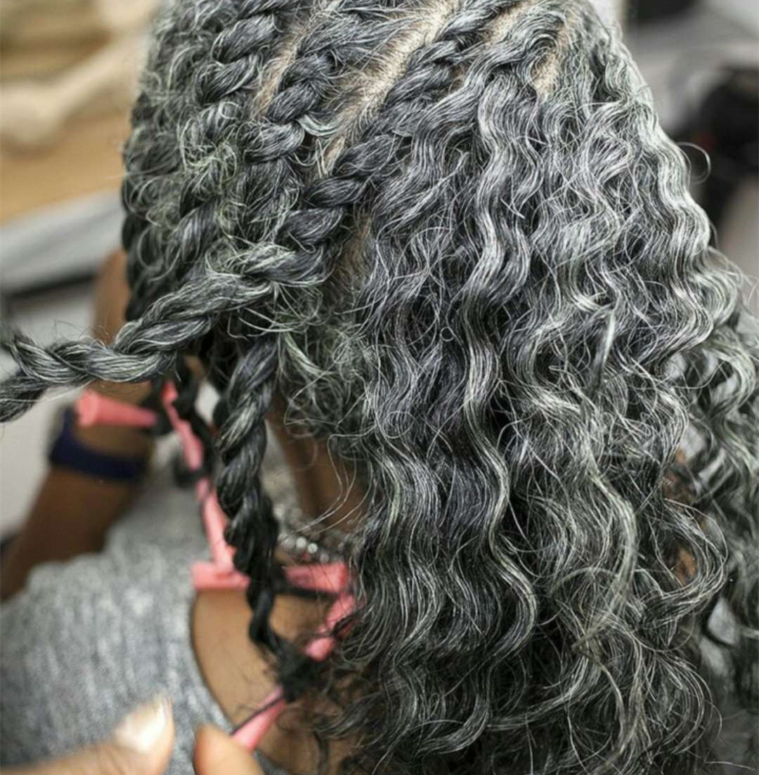 Salt pepper curly gray ponytail human hair extension naturally grey pony tail hair piece black highlight silver no care with drawstring two combs easy