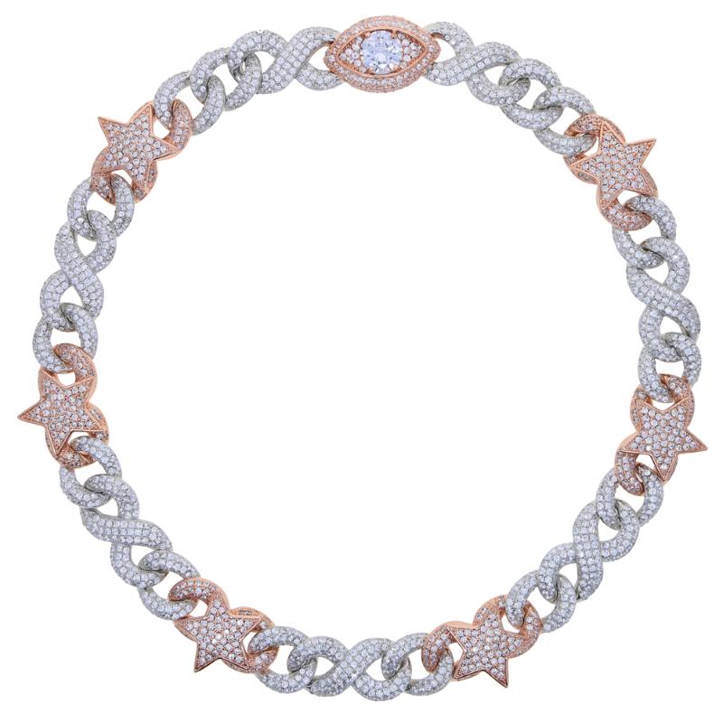 Chokers Big Heavy Full Iced Out Bling CZ Cuban Infinity Chain Silver Rose Two Tone Gold Color Star Eye Charm Hip Hop NecklaceChoke