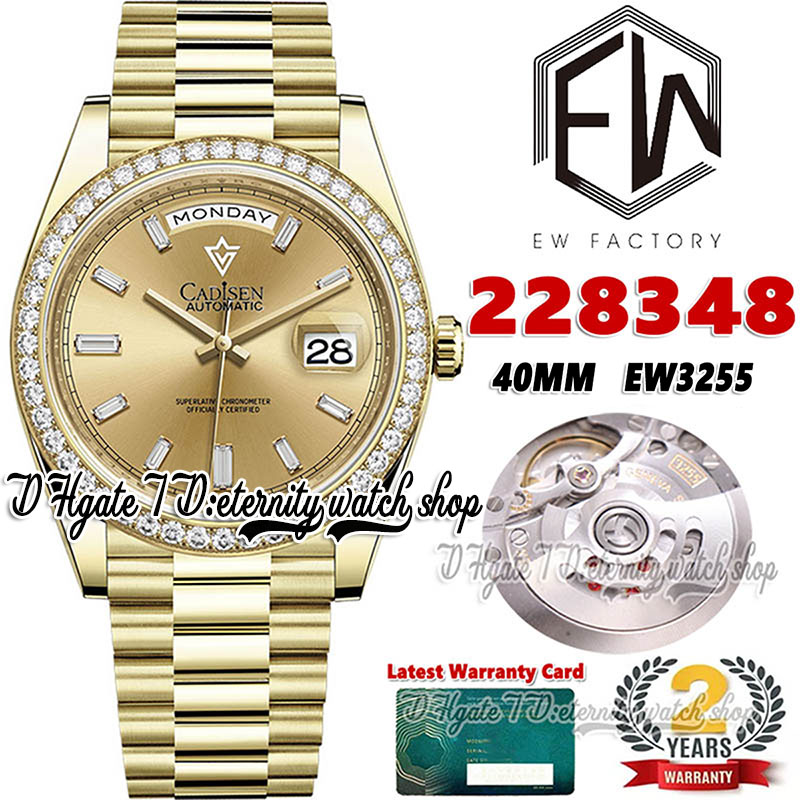 EWF V3 ew228348 ew3255 Automatic Mens Watch 40MM Yellow Gold Diamond Bezel Champagne Baguette Dial Presidential Bracelet Same Serial Card Super eternity Watches, Watch waterproof cost
EWF V3 ew228348 ew3255 Automatic Mens Watch 40MM Yellow Gold Diamond Bezel Champagne Baguette Dial Presidential Bracelet Same Serial Card Super eternity Watches, Watch waterproof cost
