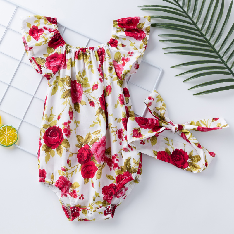 Babany bebe born Baby Floral Print Flutter Romper Girls Clothes Summer Sleeveless Jumpsuit Pography Costume 220707