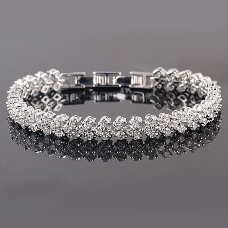 18K White Gold Plated Zirconia Tennis Bracelet Diamond Hand Chain for Men Women Heart Love Crystal Bracelets Bangle Lover Gift Valentine's Day We