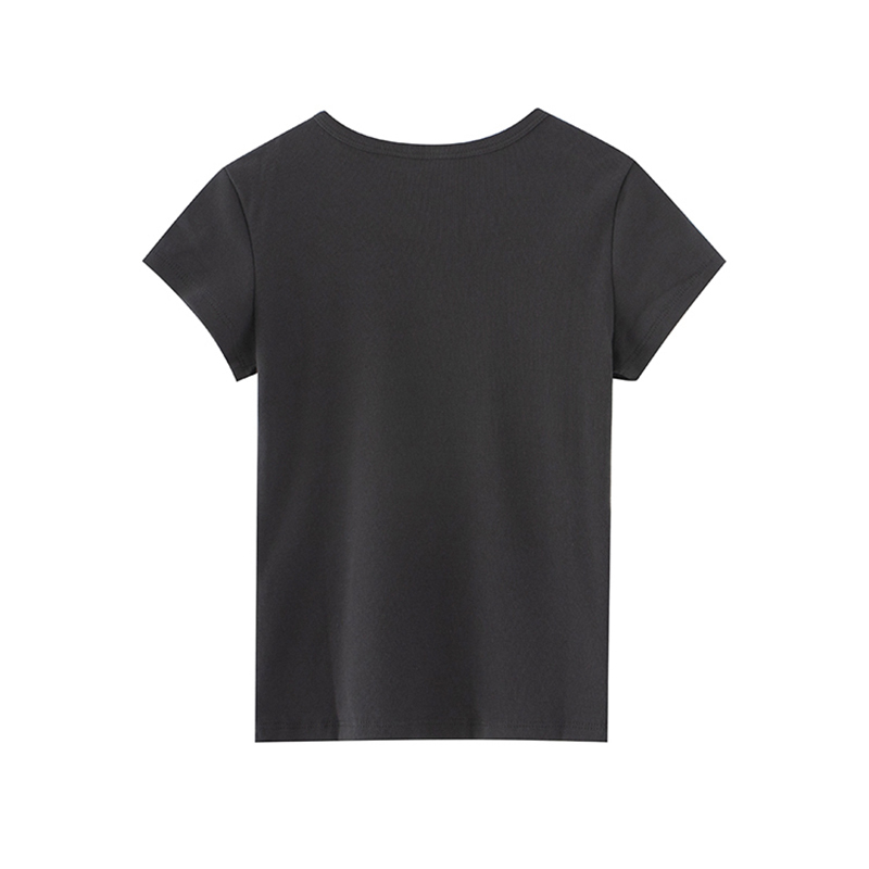 PUWD Y2K Cute Girl Black Streetwear Tops Fashion Ladies O Neck Cotton Short Sleeve top Summer Vintage Women Slim T-Shirt 220328