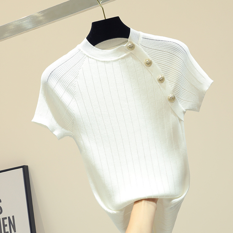 shintimes Thin Knitted White T Shirt Button Short Sleeve Tshirt Women Summer Solid Casual TShirt Female Tee Shirt Femme Y200412
shintimes Thin Knitted White T Shirt Button Short Sleeve Tshirt Women Summer Solid Casual TShirt Female Tee Shirt Femme Y200412