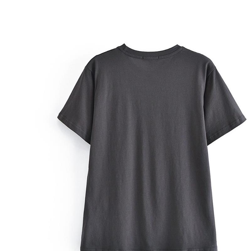 Super Chic Summer Round Neck Pullover Cotton Womens Tshirt Black Bing Eagle Print Tee Za