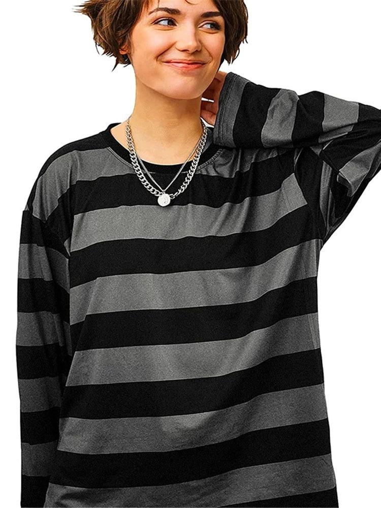 Streetwear Striped T Shirt Women Punk Oversize Gothic Vintage Long Sleeve s Couple Fashion Blouse Top 220714