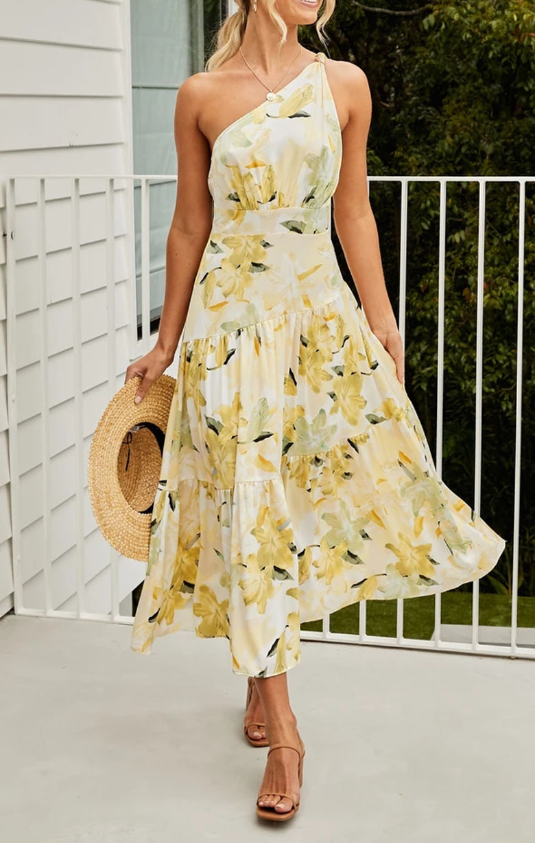 One Shoulder Sleeveless Boho Floral Dress Long Summer Elegant A-line big swing Beach Dress, 03
One Shoulder Sleeveless Boho Floral Dress Long Summer Elegant A-line big swing Beach Dress, 03