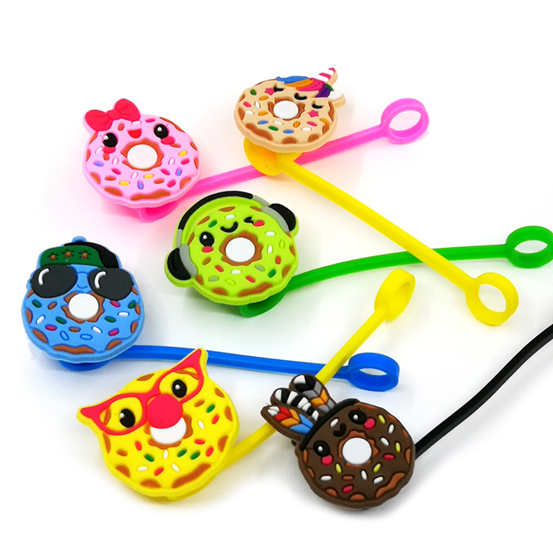 Custom Donut pattern soft silicone straw toppers accessories charms Reusable Splash Proof drinking dust plug decorative 8mm straw 8384189