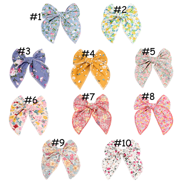 New 5" Floral Prints Fable Bow Hair Clips Baby Cotton Hair Bow Hairpins Girls Kids Curled Edge bow Barrettes Children