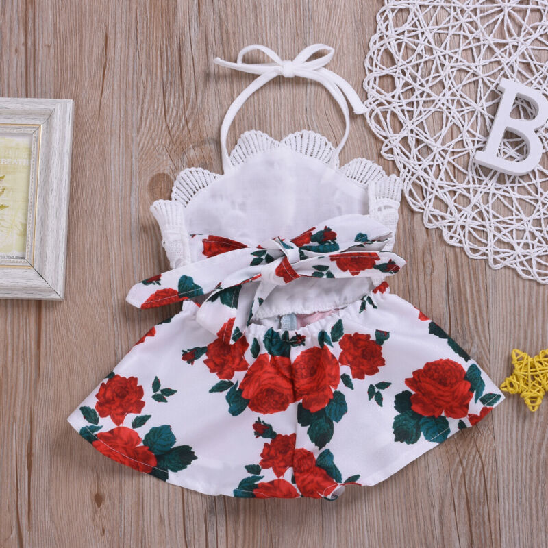 born Baby Girl Clothes Sleeveless Lace Flower Print Strap Romper Jumpsuit OnePiece Outfit Summer Clothes 220707
