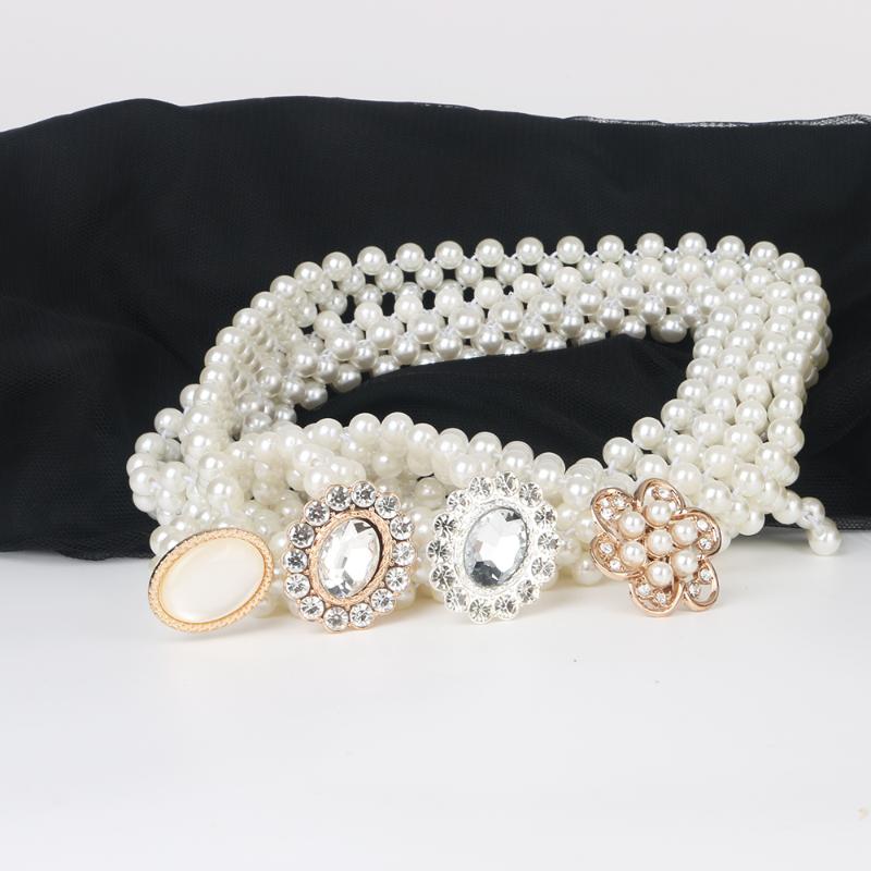 Belts Rhinestone Buckle Weave White Pearl Belt Crytle For Ladies Girl Elasticity Waist Fit Circumference Less Than 80cm, Silver
Belts Rhinestone Buckle Weave White Pearl Belt Crytle For Ladies Girl Elasticity Waist Fit Circumference Less Than 80cm, Silver