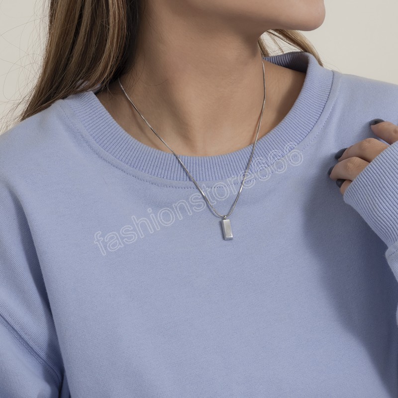 Simple Stainless Steel Chain with Cube Pendant Necklace for Women Trendy Silver Color Choker Necklace Fashion Jewelry Gifts
