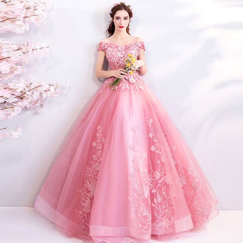 Pink Dubai Elegant Long Sleeves A-Line Wedding Dresses Sheer Crew Neck Lace Appliques Beaded Vestios De Novia Bridal Gowns With Buttons 403