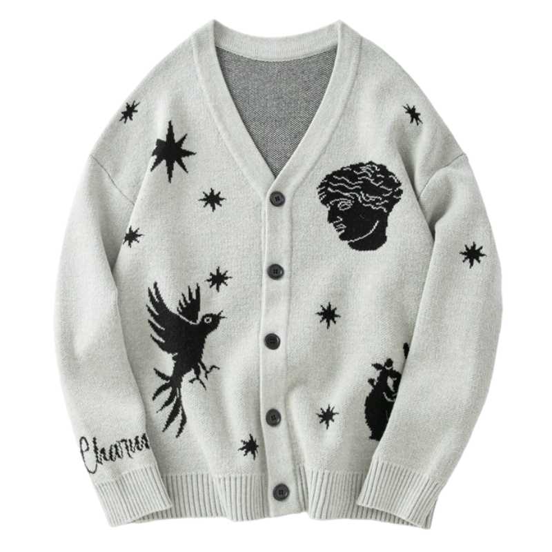 Men's Vests Knitted Cardigan V-neck Man Sweater Cartoon Single Breasted Coat Casual Loose Long Sleeve Streetwear Spring For, Gray
Men's Vests Knitted Cardigan V-neck Man Sweater Cartoon Single Breasted Coat Casual Loose Long Sleeve Streetwear Spring For, Gray