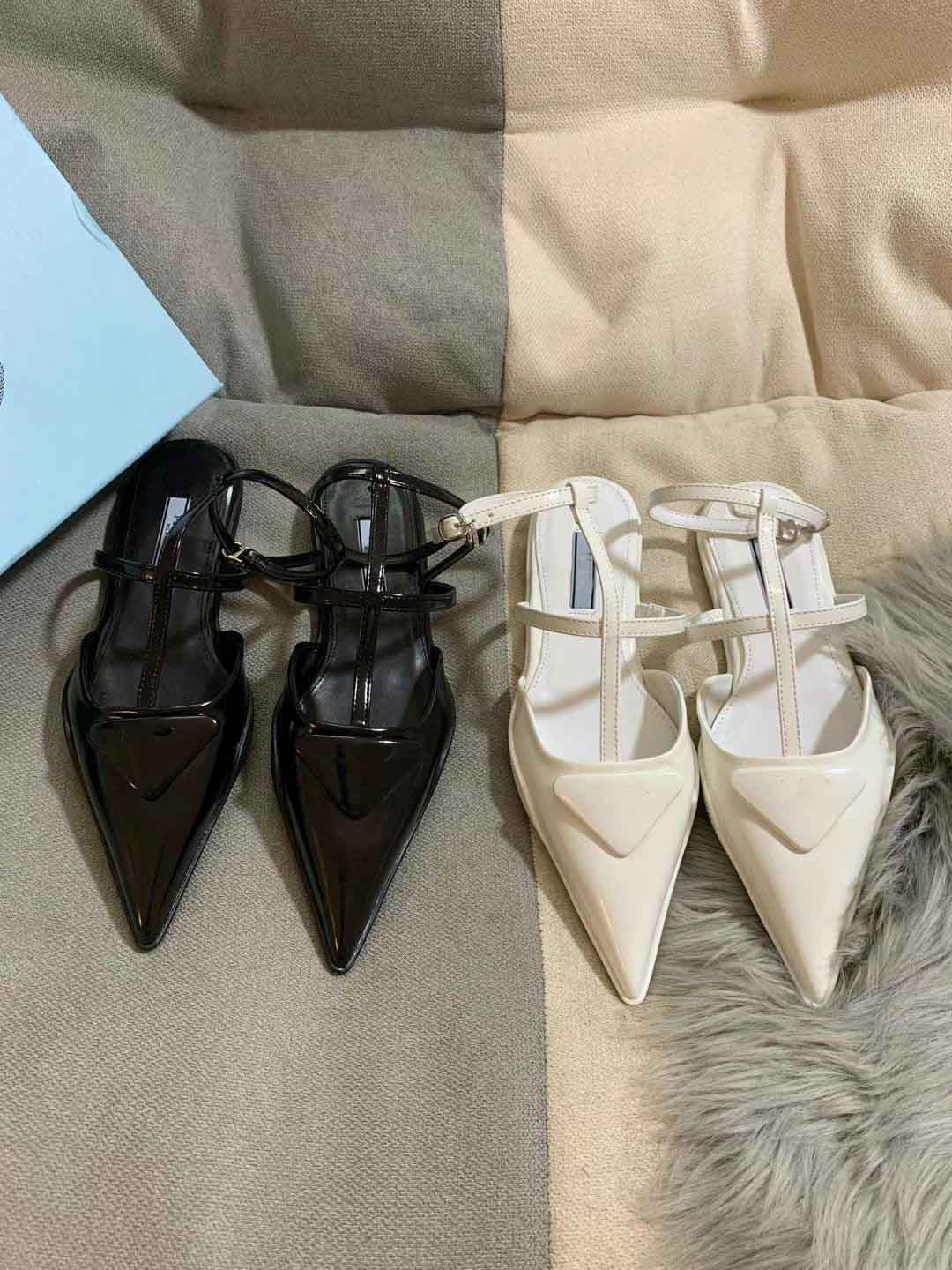 Women flat sandal high heels lady shoes brushed genuine leather slingback pumps pointed toe black white ankle strap flat 35-42 box