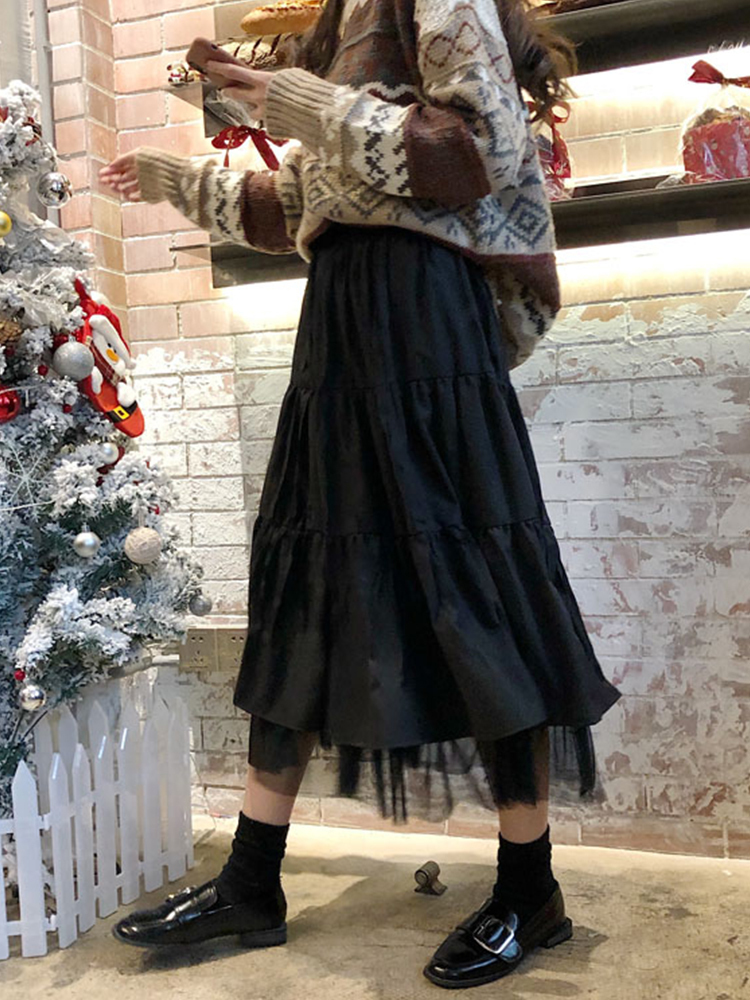 Boho Long Skirt for Women s Harajuku Korean Style White Black Maxi Teenagers High Waist School s 220317