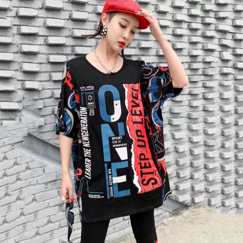 Women's T-Shirt Hip Hop Style Summer O-neck Oversized Size Short Sleeve Letter Print Personality Cotton Women Clothing TideWomen's, Black 
Women's T-Shirt Hip Hop Style Summer O-neck Oversized Size Short Sleeve Letter Print Personality Cotton Women Clothing TideWomen's, Black