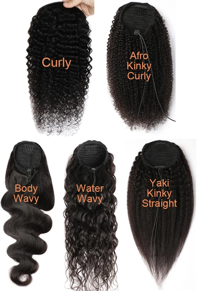 Drawstring Ponytail Human Hair black women Afro Kinky Curly extension Remy Brazilian Hair Pony tail Long Curl water wave 160g