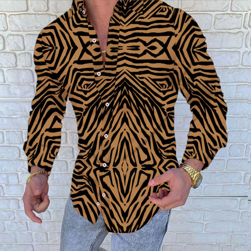 Summer Loose Sleeve Oversize Shirt Men Leopard Tiger Print Lapel Neck Button Up Blouse Streetwear Sexy Shirts 220322