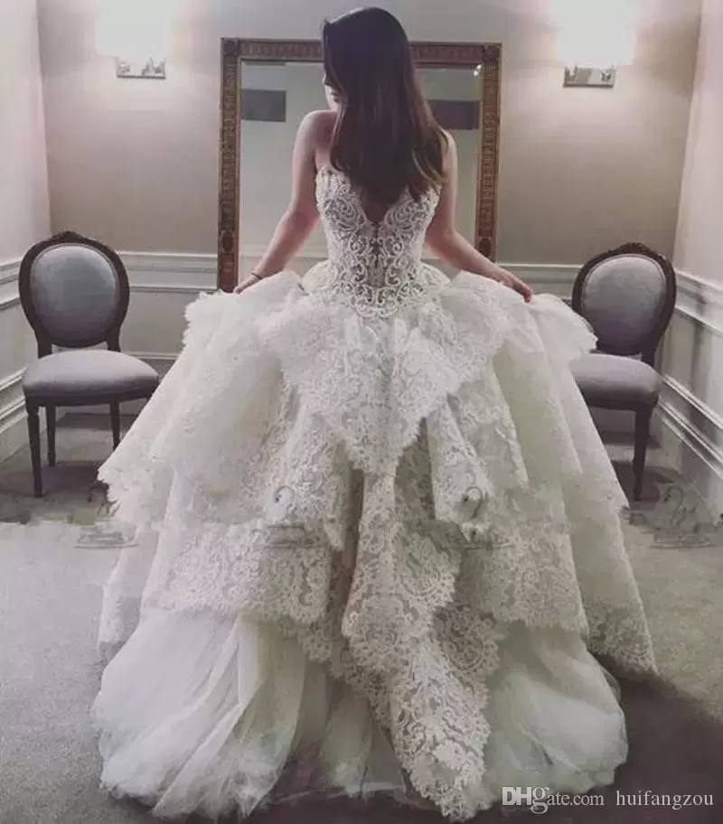 Dresses Gorgeous Ballgown Wedding 2022 Ruffles Bridal Gown Lace Applique Tiered Skirt Sweetheart Necke Tulle Plus Size Custom Made Vestido De Novia