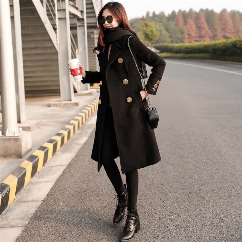 Women' Wool Blends Women Fashion Black Woolen Coat Autumn Winter Long Slim Double Breasted Wool Jacket Thick Warm Female Elegant Tops Y760 220826
Women' Wool Blends Women Fashion Black Woolen Coat Autumn Winter Long Slim Double Breasted Wool Jacket Thick Warm Female Elegant Tops Y760 220826